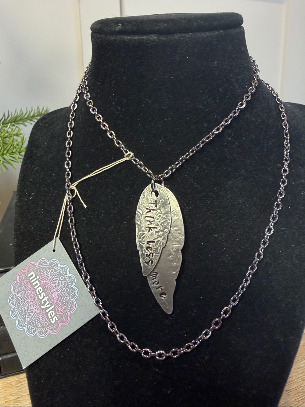 Silver-Tone 'Think Less' Live More Double Feather Pendant Necklace
